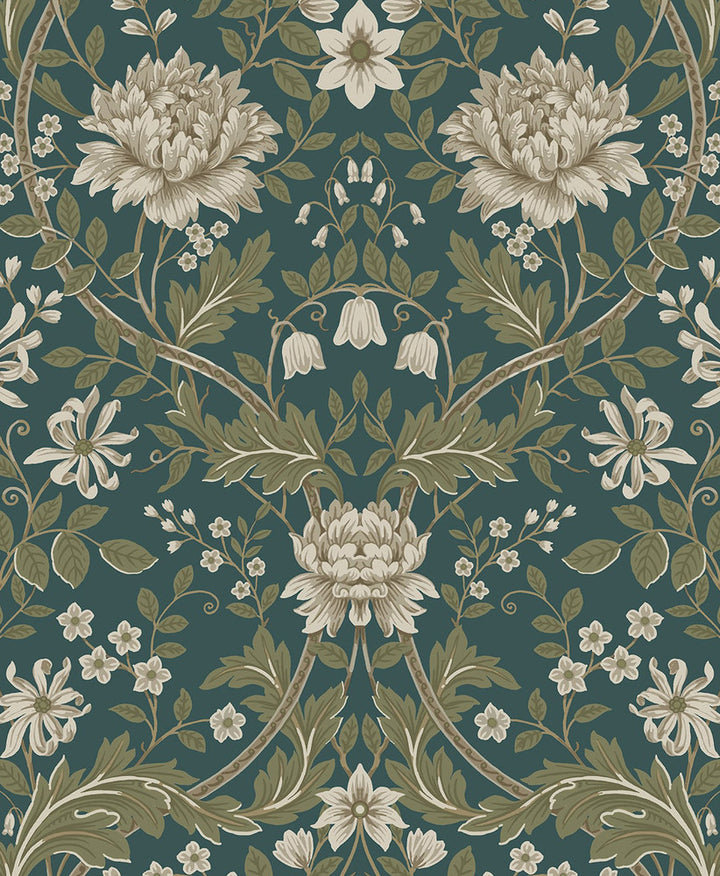 Honeysuckle Trail Teal & Moss Green by Seabrook Wallpaper NextWall Peel & Stick Netherlands 31.35 25.2" 20.9" - Fabric Carolina -