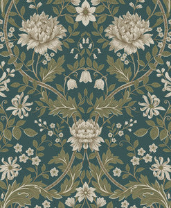 Honeysuckle Trail Teal & Moss Green by Seabrook Wallpaper