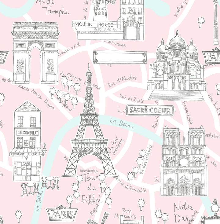 Paris Scene Pale Pink by Seabrook Wallpaper NextWall Peel & Stick United States 30.75 20.87" 20.5" - Fabric Carolina -