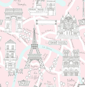 Paris Scene Pale Pink by Seabrook Wallpaper