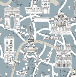 Paris Scene Smokey Blue by Seabrook Wallpaper