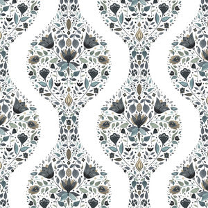Floral Ogee Steel & Rustic Taupe by Seabrook Wallpaper