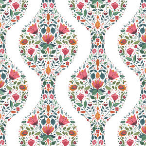 Floral Ogee Rose Pink & Spruce by Seabrook Wallpaper