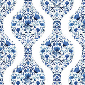 Floral Ogee Bluestone by Seabrook Wallpaper