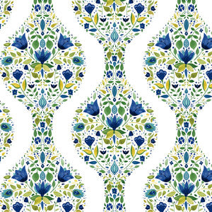 Floral Ogee Cobalt & Spring Green by Seabrook Wallpaper