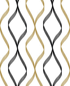 Ogee Ribbon Metallic Gold & Ebony by Seabrook Wallpaper