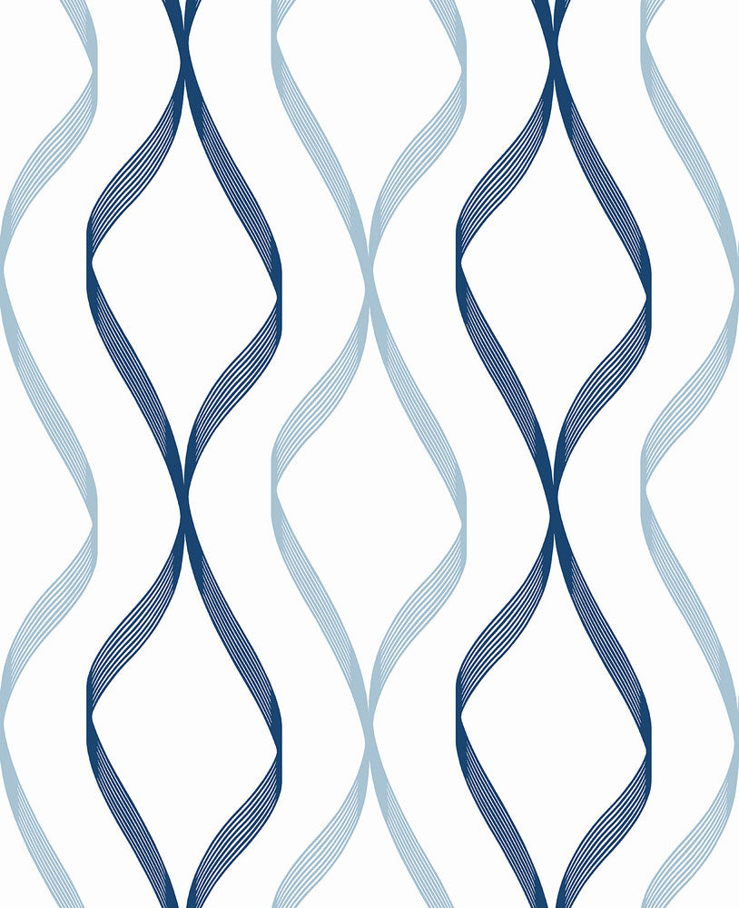 Ogee Ribbon Celtic Blue & Dewdrop by Seabrook Wallpaper NextWall Peel & Stick United States 30.75 12.6" 20.5" - Fabric Carolina -