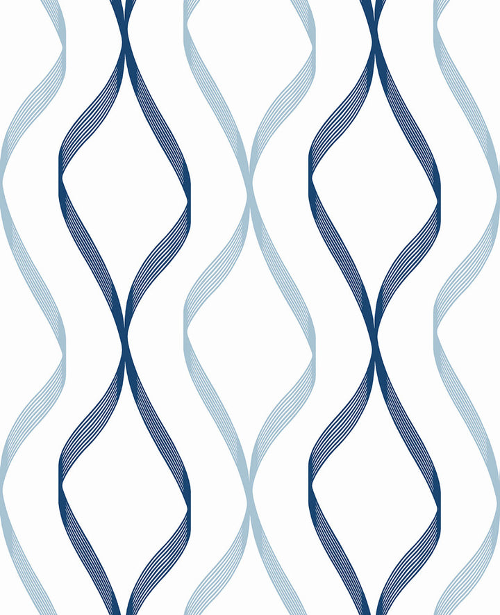 Ogee Ribbon Celtic Blue & Dewdrop by Seabrook Wallpaper NextWall Peel & Stick United States 30.75 12.6" 20.5" - Fabric Carolina -