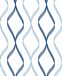 Ogee Ribbon Celtic Blue & Dewdrop by Seabrook Wallpaper