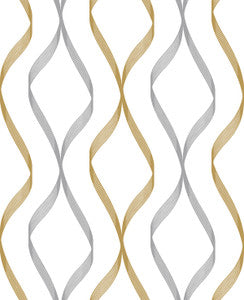 Ogee Ribbon Silver & Gold by Seabrook Wallpaper