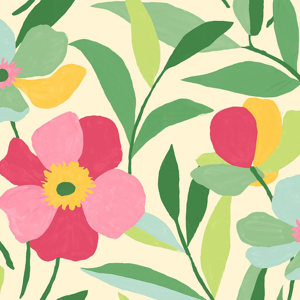 Garden Block Floral Pink & Kelly Green by Seabrook Wallpaper NextWall Peel & Stick United States 30.75 20.87" 20.5" - Fabric Carolina -