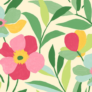 Garden Block Floral Pink & Kelly Green by Seabrook Wallpaper