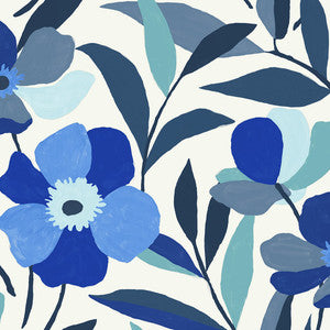 Garden Block Floral Cobalt Blue & Lagoon by Seabrook Wallpaper