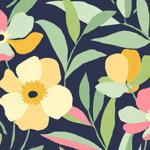 Garden Block Floral Deep Navy & Pastels by Seabrook Wallpaper