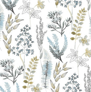 Wild Garden Glacier Blue & Matte Brass by Seabrook Wallpaper