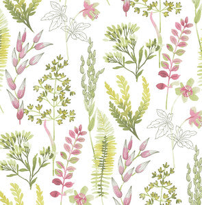 Wild Garden Lemongrass & Posy Pink by Seabrook Wallpaper