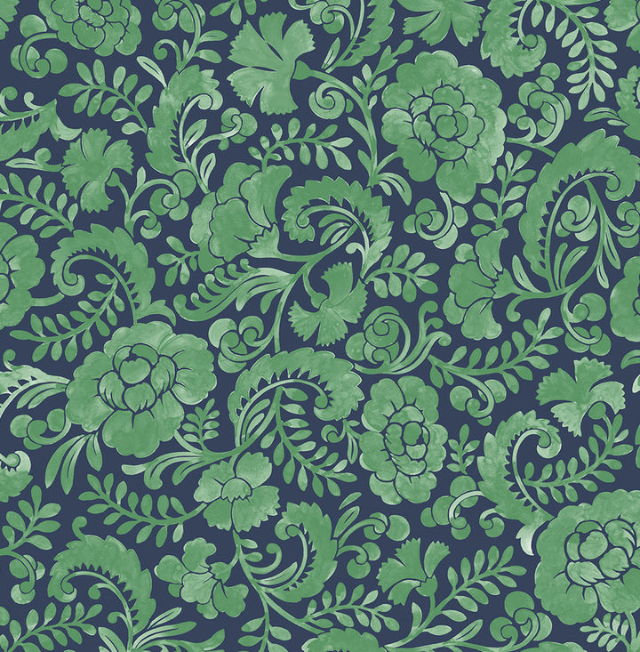 Tonal Paisley Spearmint & Navy by Seabrook Wallpaper NextWall Peel & Stick United States 30.75 20.87" 20.5" - Fabric Carolina -