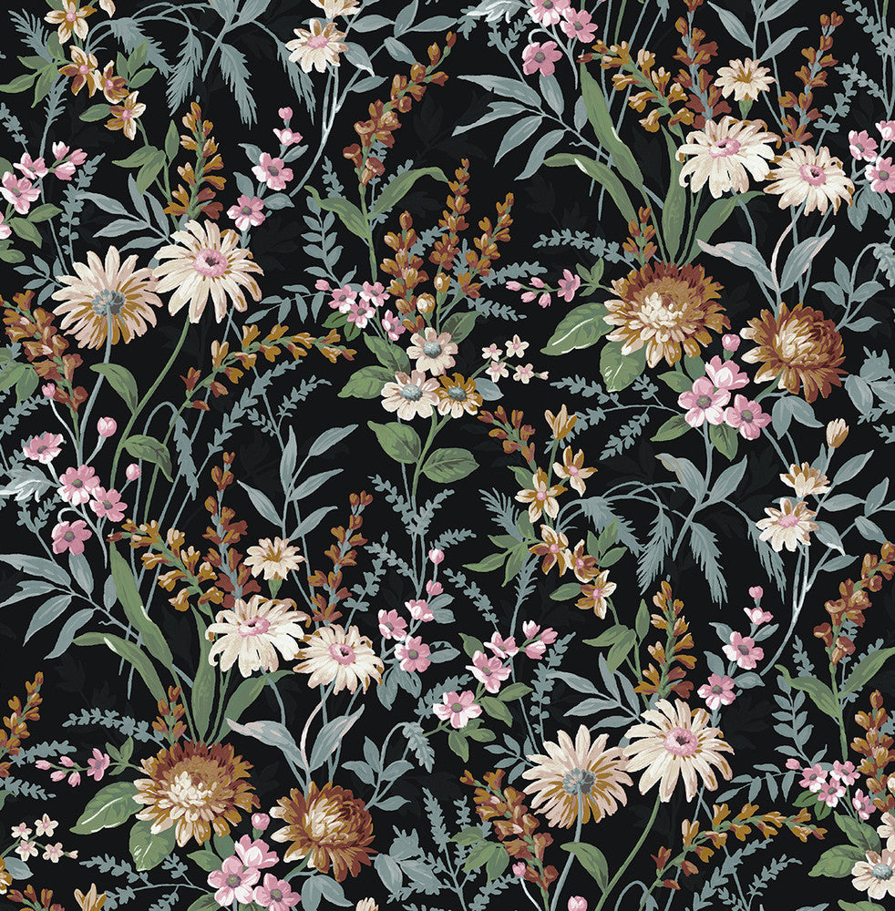 Vintage Floral Onyx by Seabrook Wallpaper NextWall Peel & Stick United States 30.75 20.87" 20.5" - Fabric Carolina -