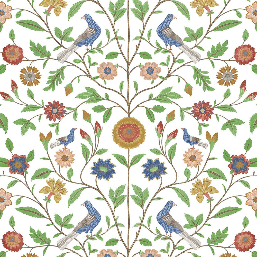 Bird Toile White by Seabrook Wallpaper NextWall Peel & Stick United States 30.75 6.98" 20.5" - Fabric Carolina -