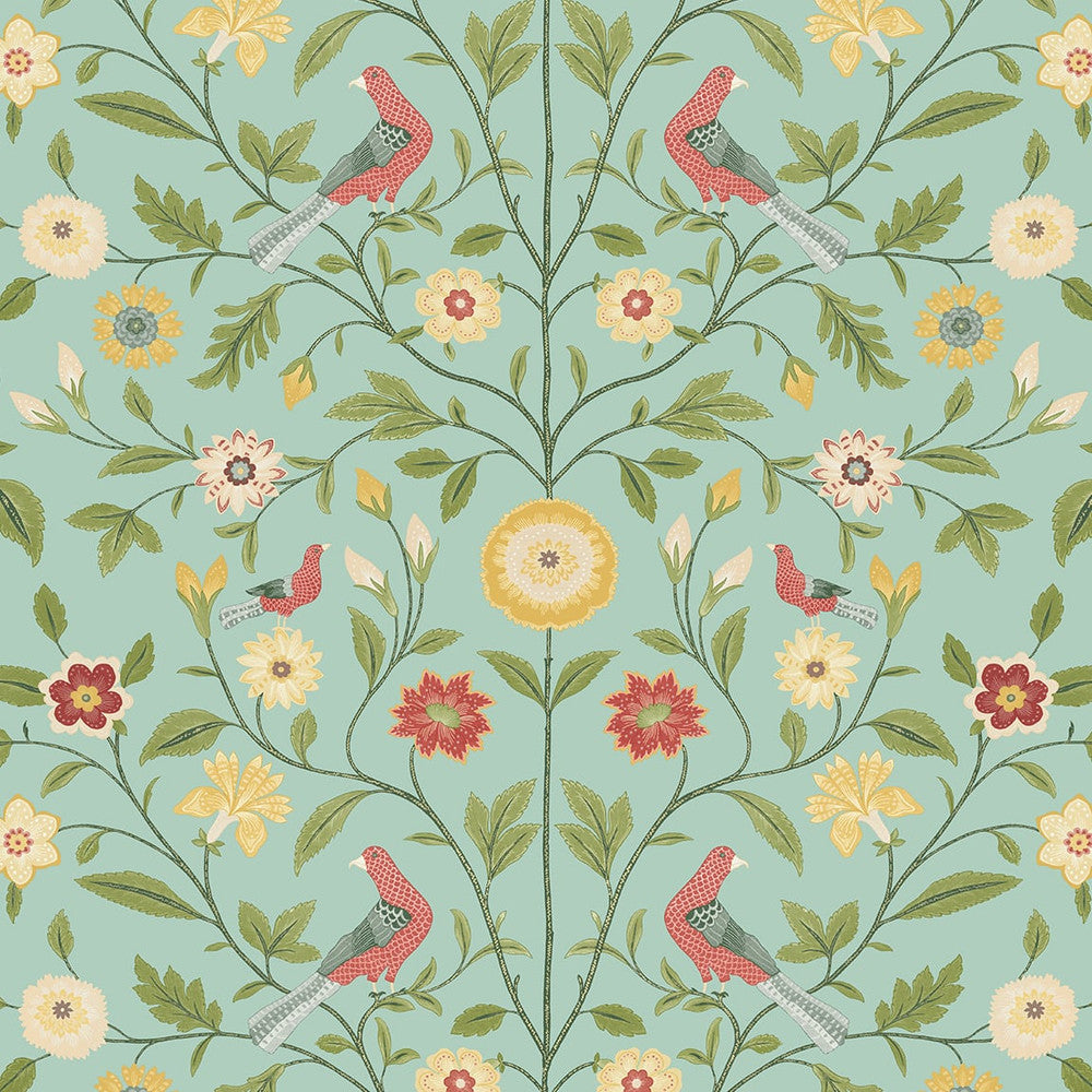 Bird Toile Aquamarine by Seabrook Wallpaper NextWall Peel & Stick United States 30.75 6.98" 20.5" - Fabric Carolina -