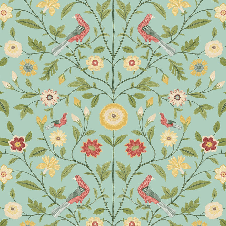 Bird Toile Aquamarine by Seabrook Wallpaper NextWall Peel & Stick United States 30.75 6.98" 20.5" - Fabric Carolina -