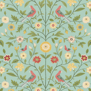Bird Toile Aquamarine by Seabrook Wallpaper