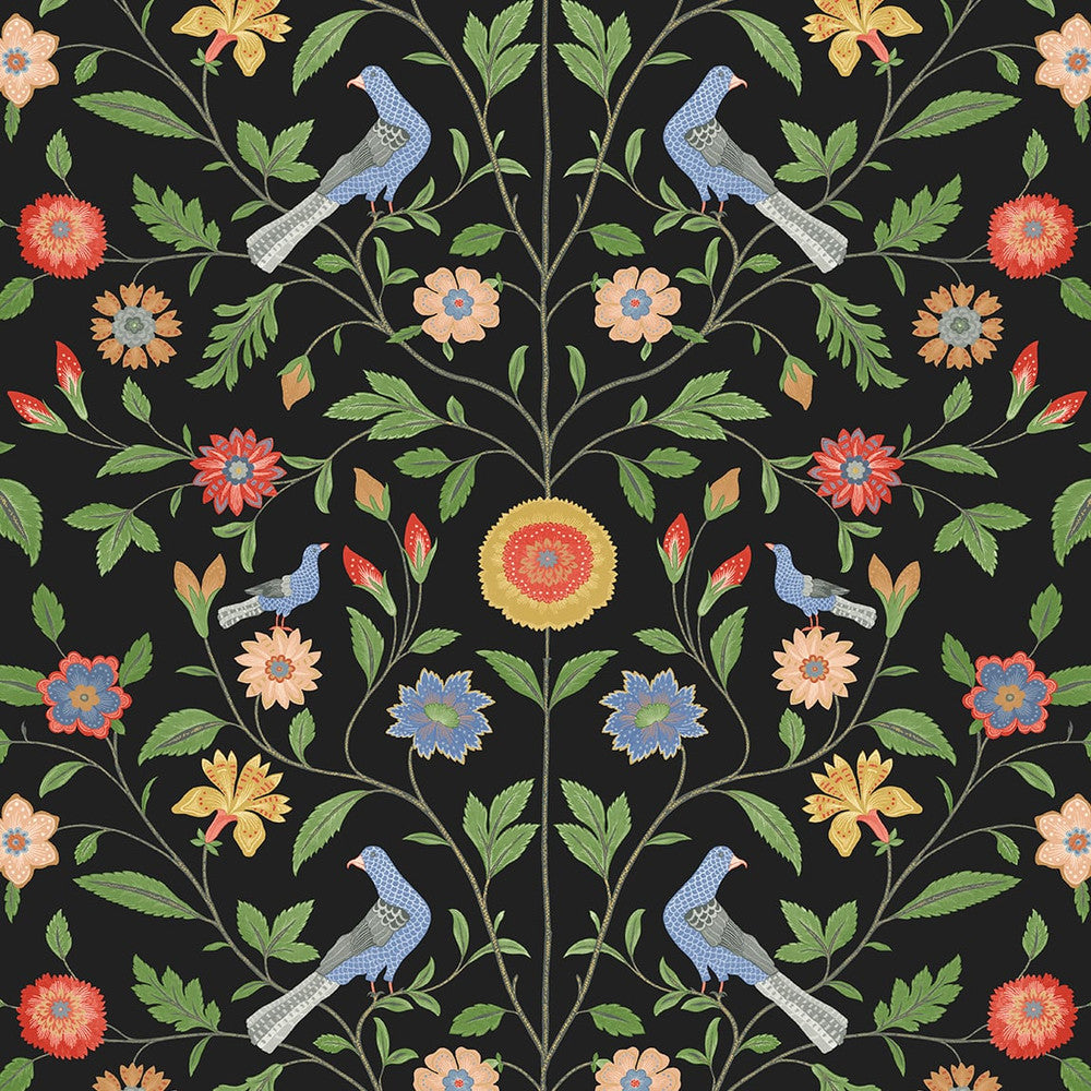 Bird Toile Onyx by Seabrook Wallpaper NextWall Peel & Stick United States 30.75 6.98" 20.5" - Fabric Carolina -