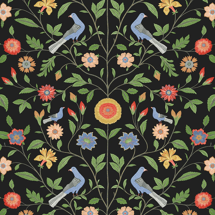 Bird Toile Onyx by Seabrook Wallpaper NextWall Peel & Stick United States 30.75 6.98" 20.5" - Fabric Carolina -