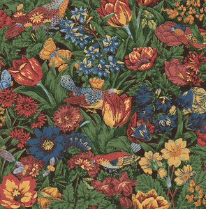 Bird Floral Carmine & Blue Lagoon by Seabrook Wallpaper