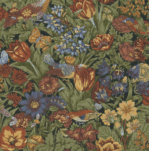Bird Floral Russet & Riverside by Seabrook Wallpaper