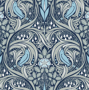 Bird Ogee Navy & Sky Blue by Seabrook Wallpaper