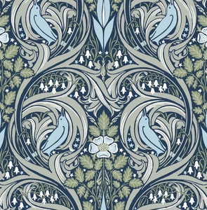 Bird Ogee Navy & Fern Green by Seabrook Wallpaper