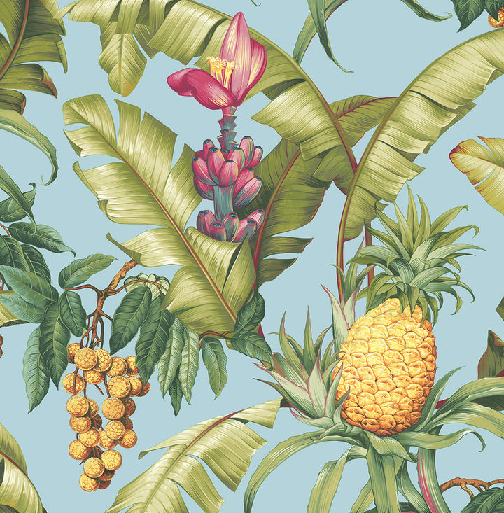 Pineapple Floral Sky Blue by Seabrook Wallpaper NextWall Peel & Stick United States 30.75 20.87" 20.5" - Fabric Carolina -