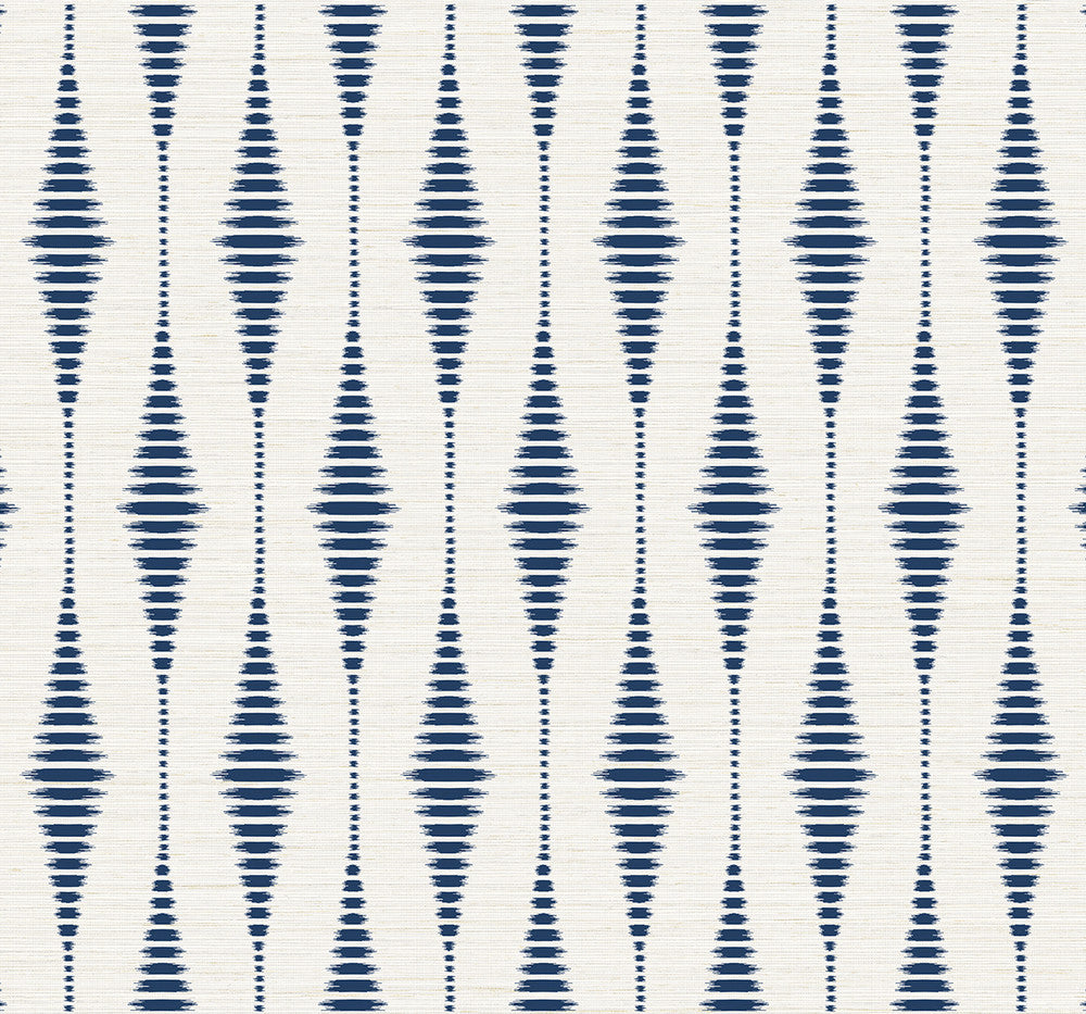 Striped Ikat Navy Blue & Linen by Seabrook Wallpaper NextWall Peel & Stick United States 40.5 12.6" 27" - Fabric Carolina -