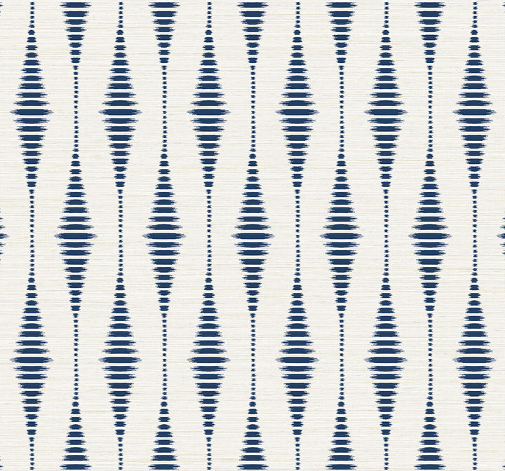 Striped Ikat Navy Blue & Linen by Seabrook Wallpaper NextWall Peel & Stick United States 40.5 12.6" 27" - Fabric Carolina -