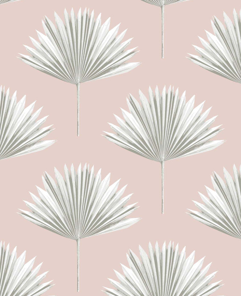 Tropical Fan Palm Pink Mist by Seabrook Wallpaper NextWall Peel & Stick United States 30.75 12.6" 20.5" - Fabric Carolina -
