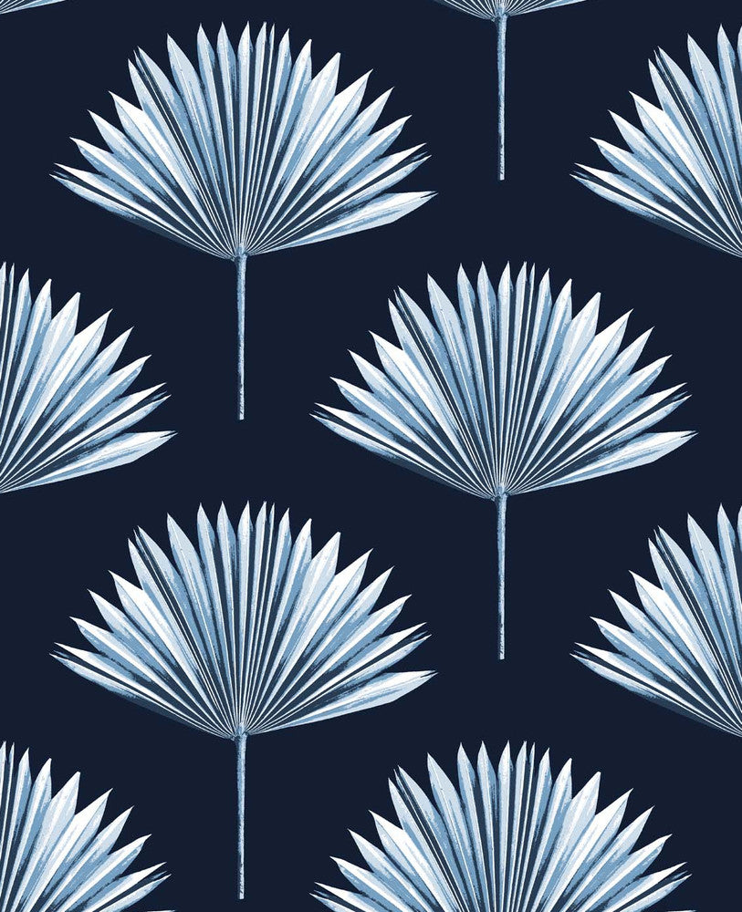 Tropical Fan Palm Navy Blue by Seabrook Wallpaper NextWall Peel & Stick United States 30.75 12.6" 20.5" - Fabric Carolina -