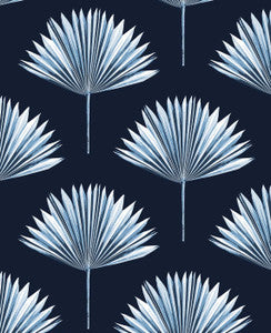 Tropical Fan Palm Navy Blue by Seabrook Wallpaper