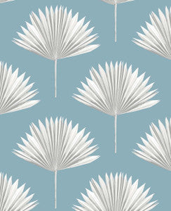 Tropical Fan Palm Blue Patina by Seabrook Wallpaper