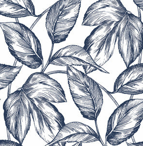 Sketched Leaves Navy Blue by Seabrook Wallpaper