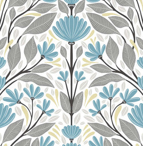 Folk Floral Blue Patina & Wheat by Seabrook Wallpaper