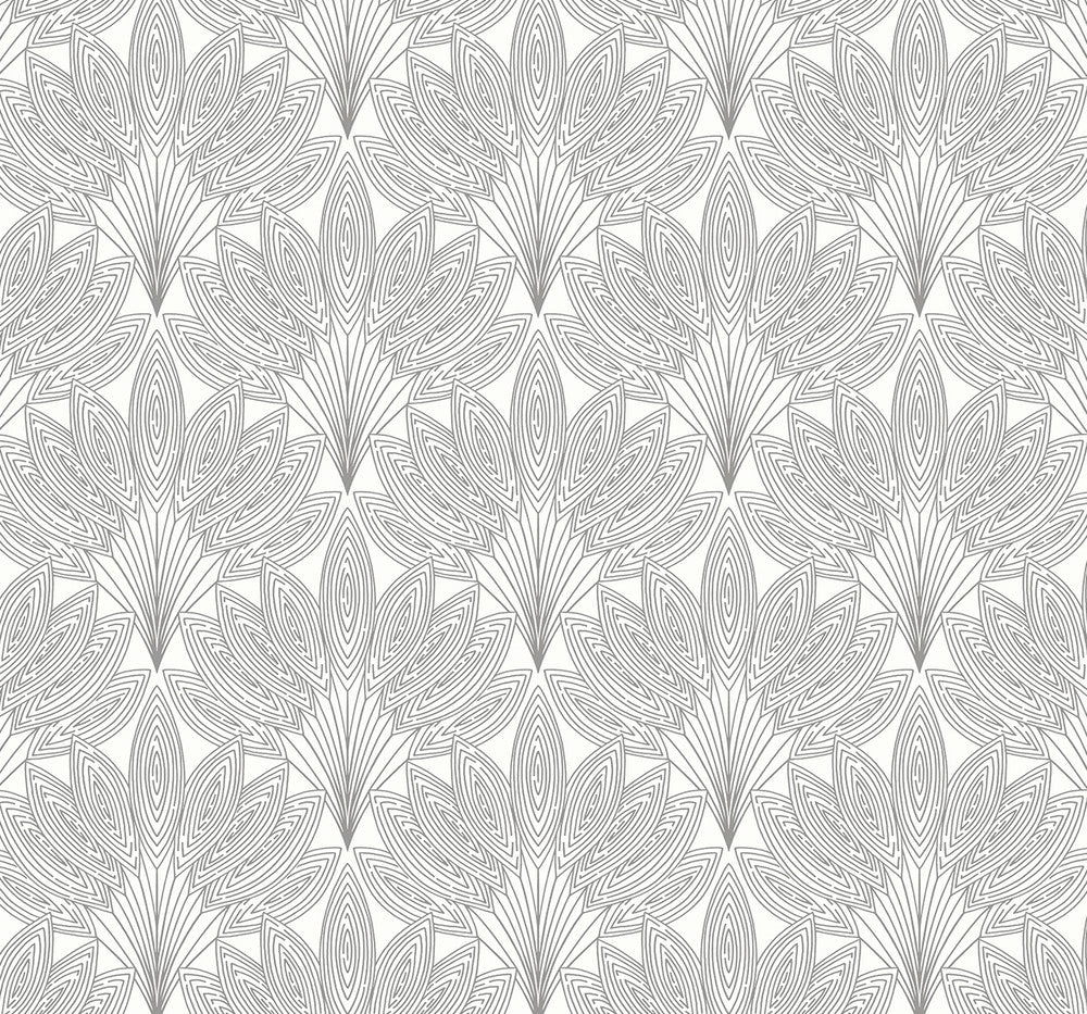 Peacock Leaves Metallic Silver by Seabrook Wallpaper NextWall Peel & Stick United States 40.5 8.4" 27" - Fabric Carolina -