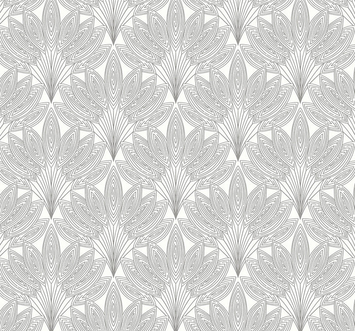 Peacock Leaves Metallic Silver by Seabrook Wallpaper NextWall Peel & Stick United States 40.5 8.4" 27" - Fabric Carolina -