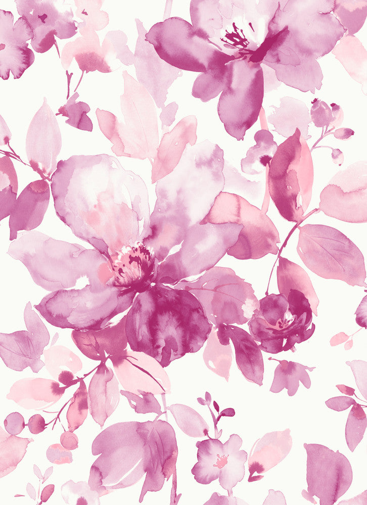 Watercolor Flower Pink by Seabrook Wallpaper NextWall Peel & Stick United States 30.75 27.9" 20.5" - Fabric Carolina -