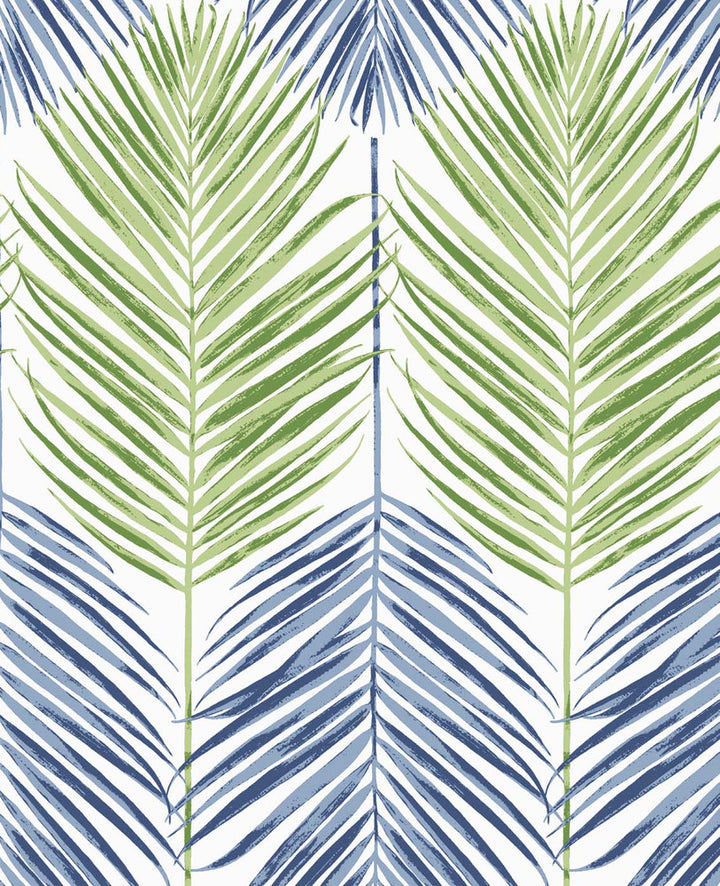 Two Toned Palm Coastal Blue & Fern Green by Seabrook Wallpaper NextWall Peel & Stick United States 30.75 25.2" 20.5" - Fabric Carolina -
