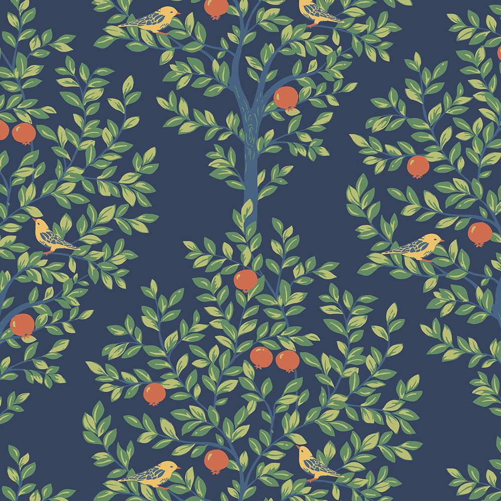 Fruit Tree Navy Blue & Greenery by Seabrook Wallpaper NextWall Peel & Stick United States 31.35 18" 20.9" - Fabric Carolina -