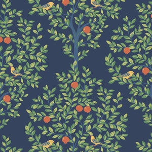 Fruit Tree Navy Blue & Greenery by Seabrook Wallpaper