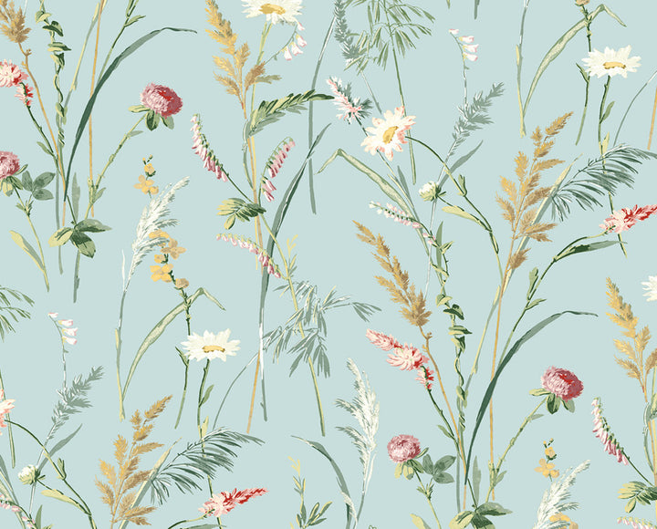 Meadow Flowers Seabreeze by Seabrook Wallpaper NextWall Peel & Stick United States 30.75 14.5" 20.5" - Fabric Carolina -