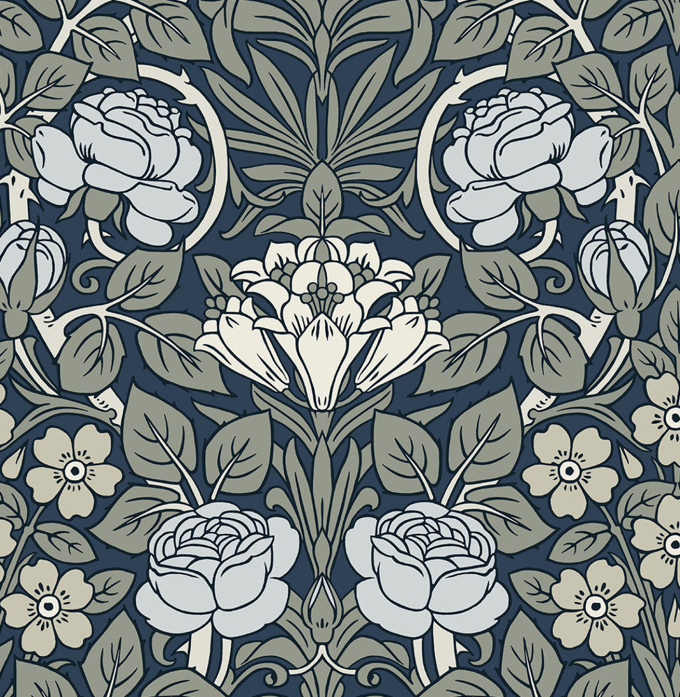 Vintage Rose Bluestone by Seabrook Wallpaper NextWall Peel & Stick United States 30.75 21.01" 20.5" - Fabric Carolina -