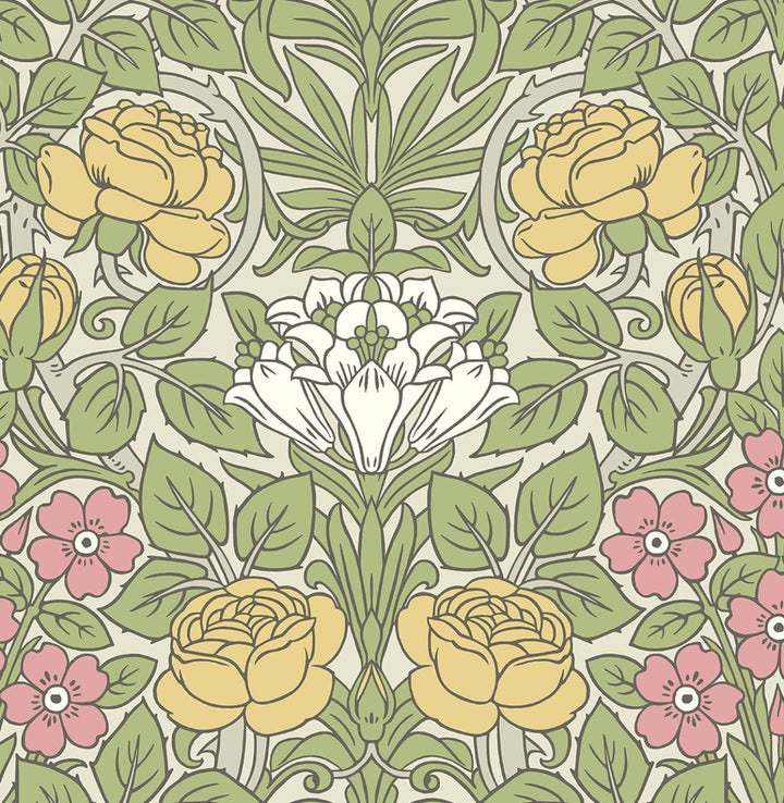 Vintage Rose Honey Bee & Posy Pink by Seabrook Wallpaper NextWall Peel & Stick United States 30.75 21.01" 20.5" - Fabric Carolina -